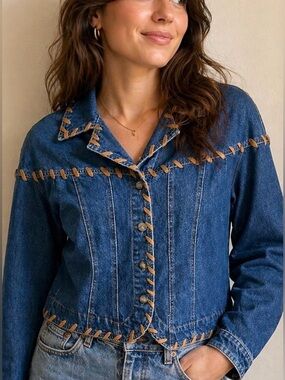 Cotton Denim Jacket with Tan Stitching Sz.12